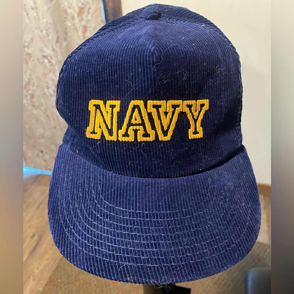 Vintage Retro Navy Corduroy Cap  Embroidery & Snap Adjustable, OSFA Unique